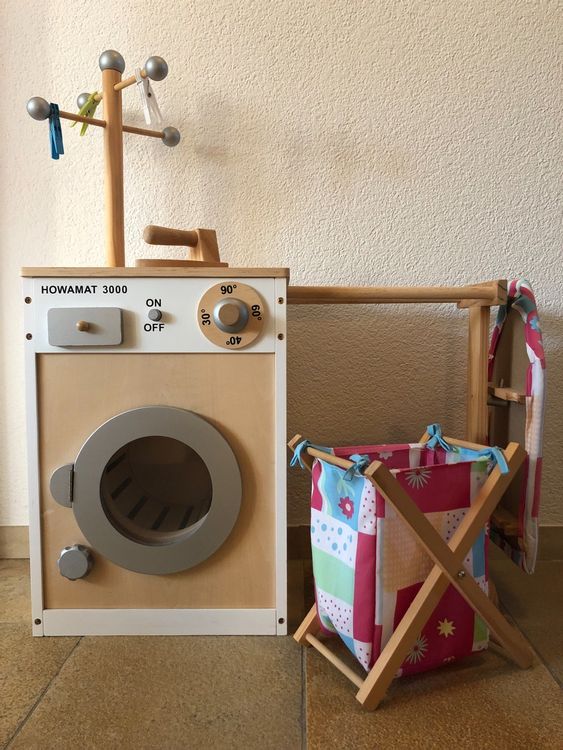 Produktbild von Howa Kinderwaschmaschine Aus Holz Waschmaschine Für Kinder Mit Wäscheleine, Bügelbrett
