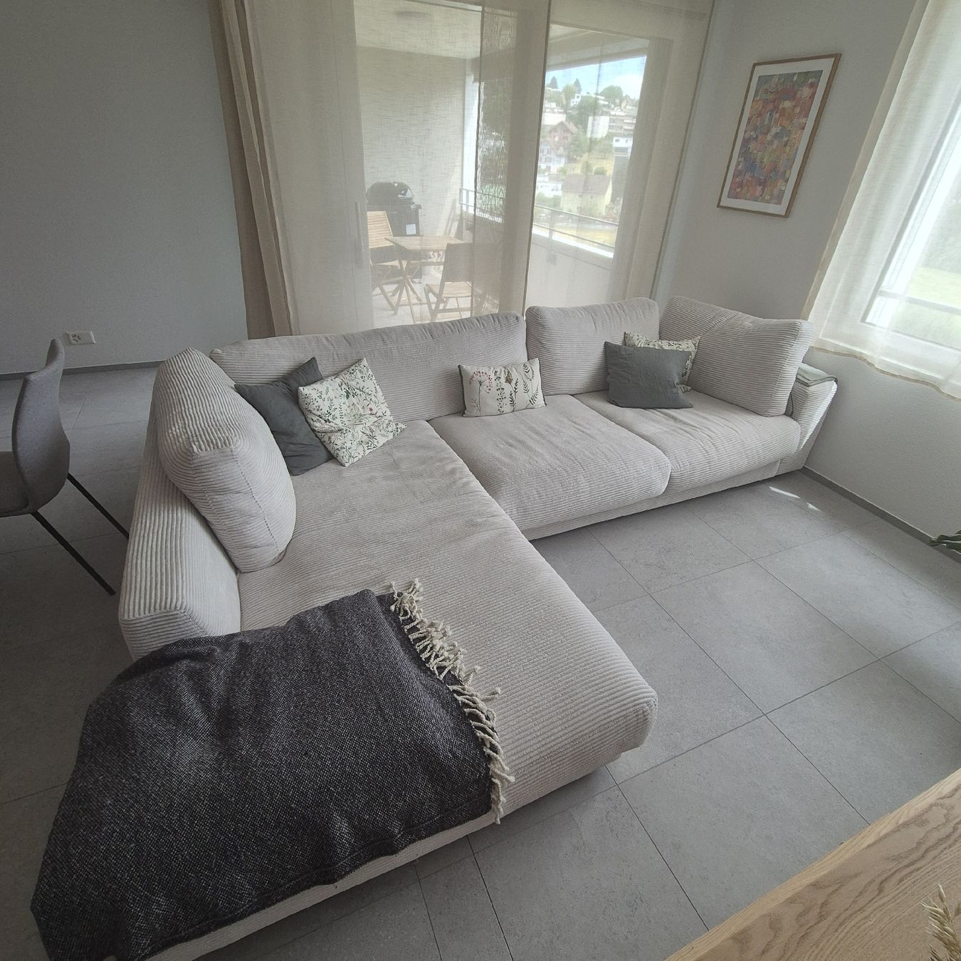 Divani: Ecksofa mit Liegefläche, Stoff Weiss,  – Usato da Wil SG venduto da kor_fk7r