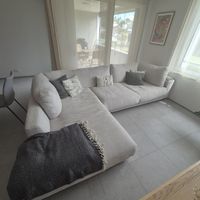Ecksofa mit Liegefläche, Stoff Weiss, 