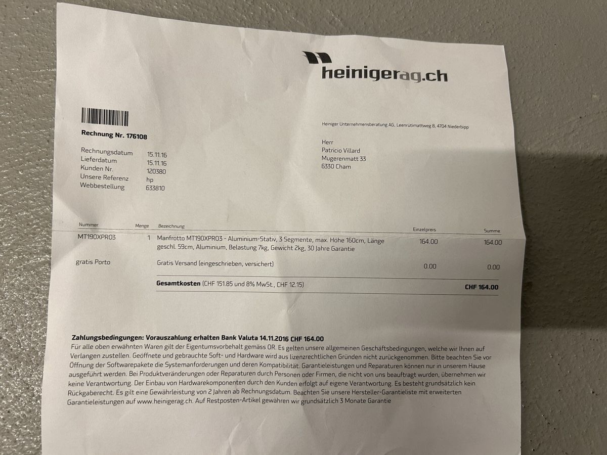 Manfrotto Treppiedi & Teste: Manfrotto MT190CXPRO3 Stativ - Neu – Nuovo e nell'imballaggio originale da Cham venduto da Patricio_1 1