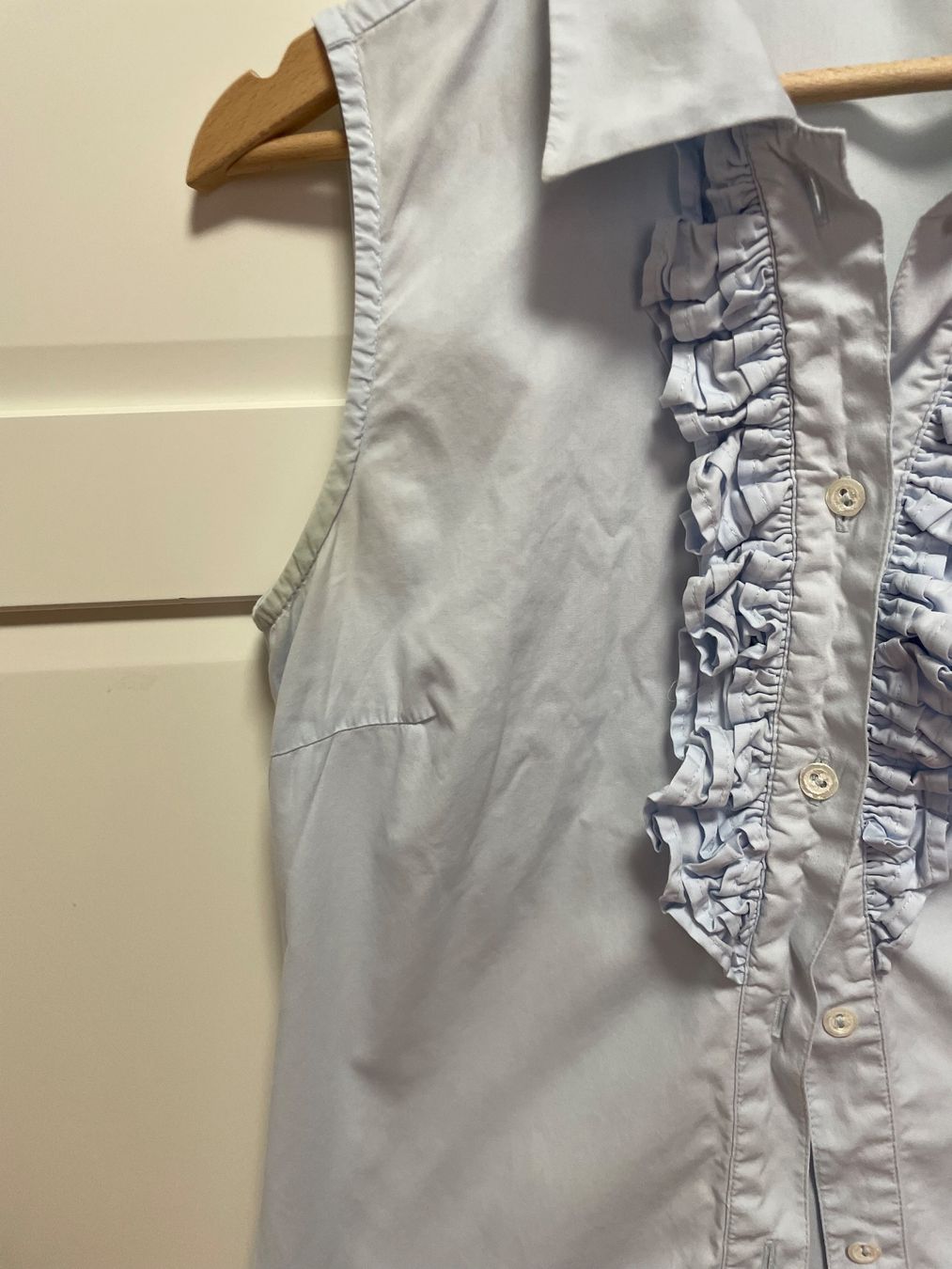 Camicette: Pink Flamingo aermellose Bluse hellblau – Usato da Bern venduto da Rigoler 1