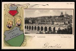 AK Lausanne, Le Grand Pont mit Wappen