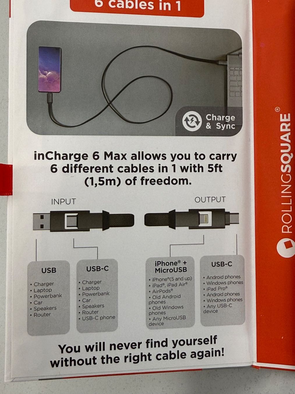 Cavi: Câble de charge multifunction Rolling Square inCharge 6 Max – Nuovo e nell'imballaggio originale da Zug venduto da ElPhone 1