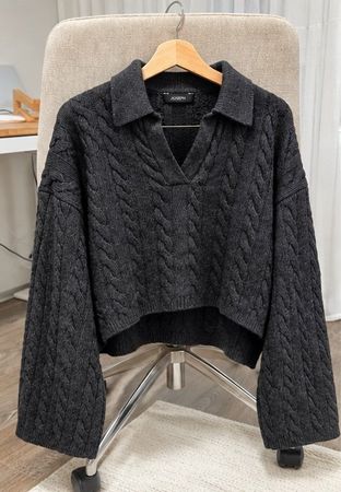 JOSEPH Light Cable Knit Polo – Woll-Kaschmir-Pullover Gr. M
