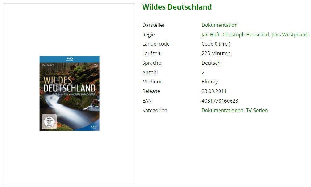 Tutti i DVDs: Wildes Deutschland (Bluray) – Usato da Emmetten venduto da SVollenweider