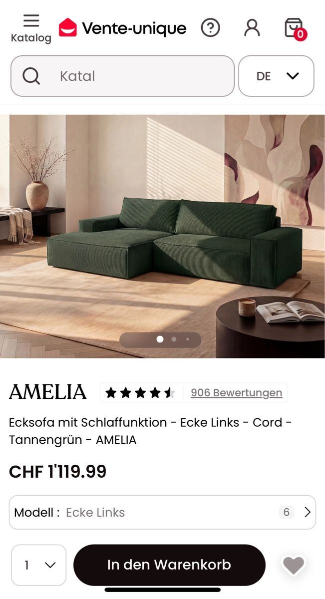 Divani: Neues Vente-Unique Sofa dunkel Grün – Nuovo (secondo la descrizione) da Bern venduto da Herr.M. 2