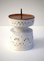 TOP Kerzenständer Holz weiss Kupfer Ornamente Advent