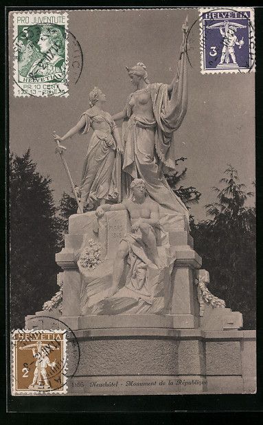 Ansichtskarten: AK Neuchatel, Monument de la Republique – Gebraucht aus Berlin von bartko-reher