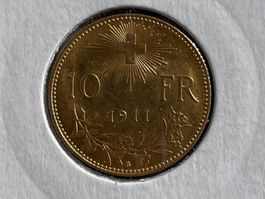 10 FRANKEN GOLD 1911 SELTENER JAHRGANG TOP !!!