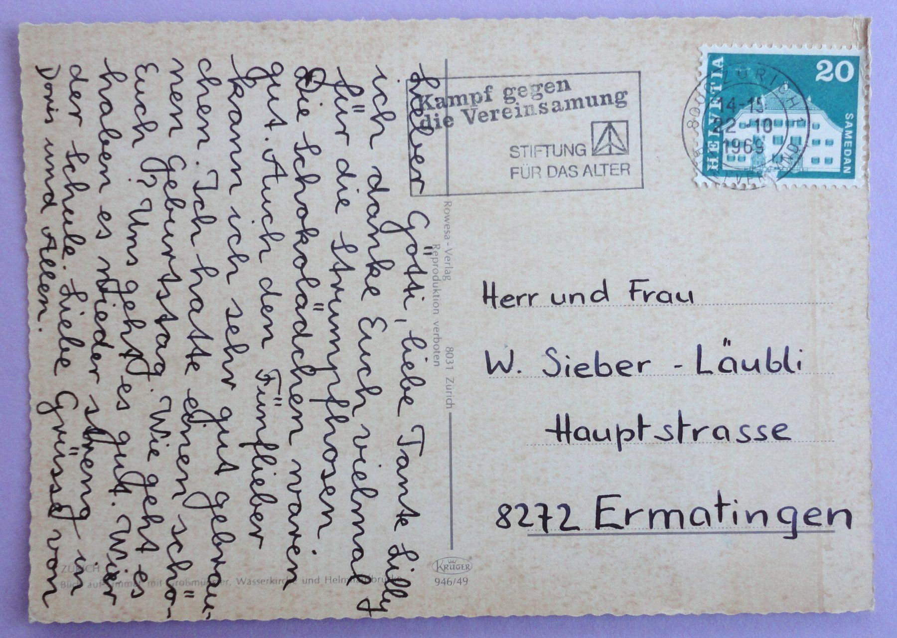 Cartoline postali: Zürich – Usato da Fétigny venduto da Billy2miny 1