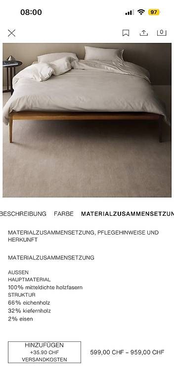 Letti: Bettgestell 150 x 200 cm  Eichenholz-Optik, modernes Design – Nuovo e nell'imballaggio originale da Pohlern venduto da ais_whw9