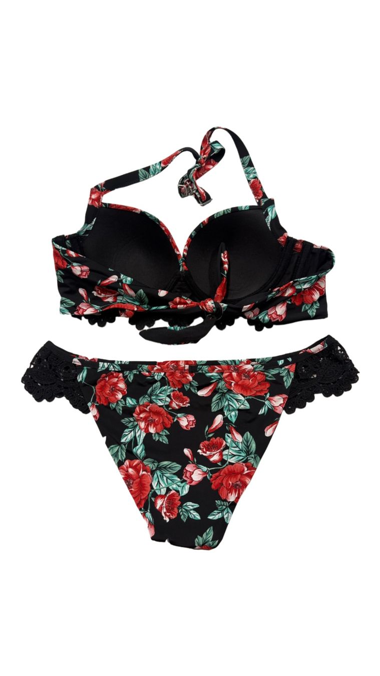Tezenis Costumi da bagno & Bikini: Tezenis Bikini Blumenmuster Gr.  S / B schwarz rot Spitze – Nuovo (secondo la descrizione) da Regensdorf venduto da secondchancefashion 2