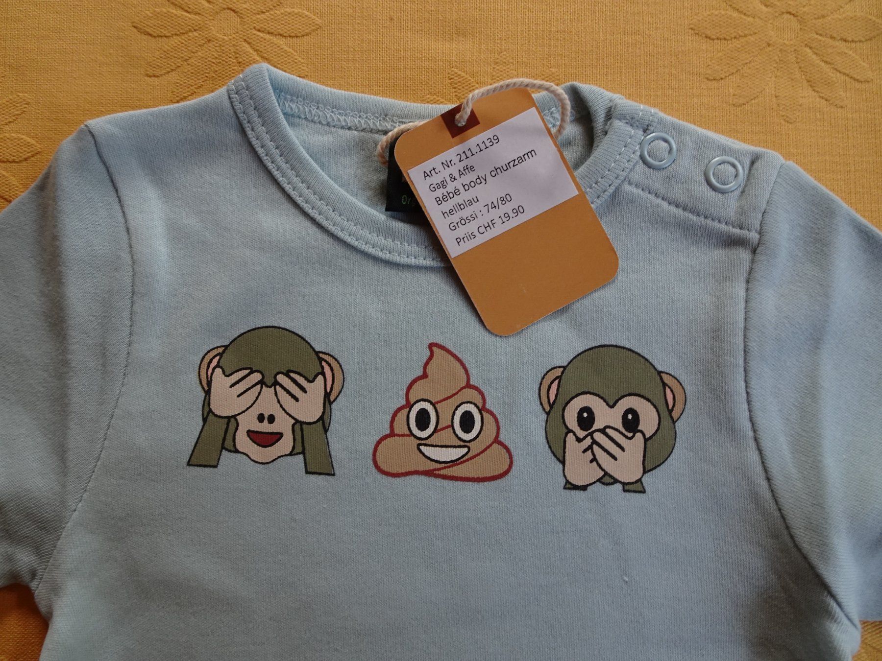 Unterwäsche: NEUER Body hellblau mit Äffchen Gr. 74/80 - 260718 – Neu (gemäss Beschreibung) aus Küssnacht am Rigi von Schuhe-Secondhand