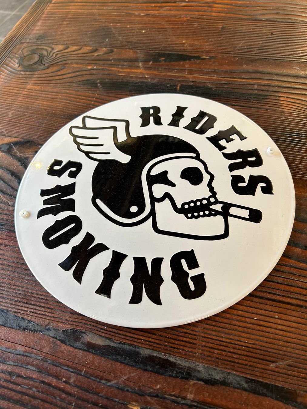 Insegne: Emailleschild "RIDERS SMOKING"  Ø 30cm – Usato da Sugiez venduto da brockicenter 1