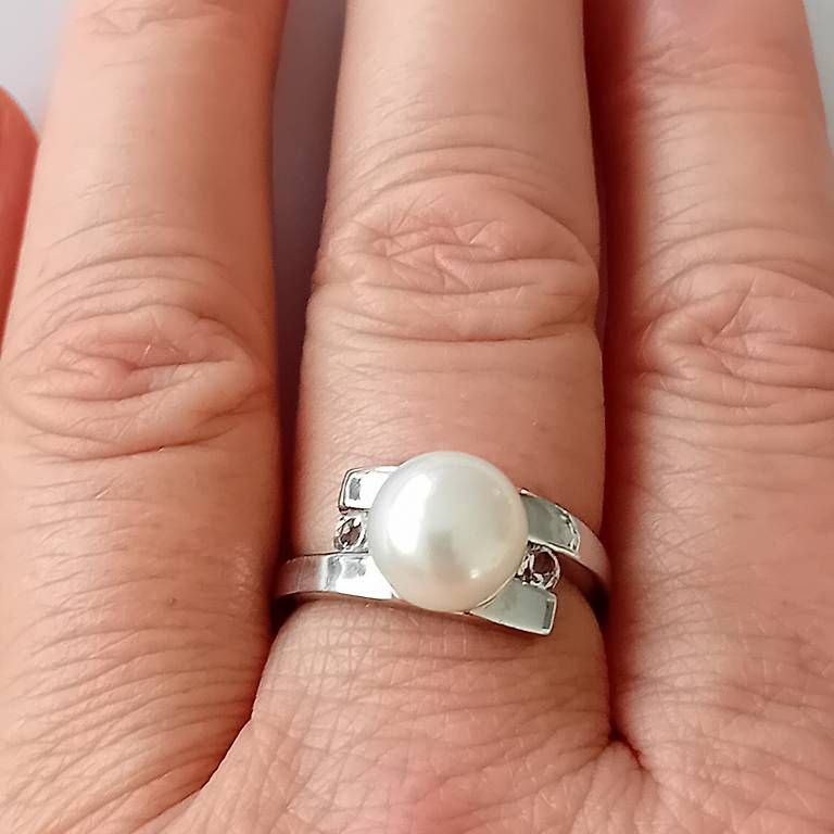 Anelli: Ring Silber mit Perle und Weisstopas – Usato da Stans venduto da wer_fd5f 2