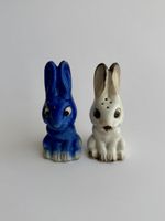 Salières lapins bleues et blanches céramique vintage 