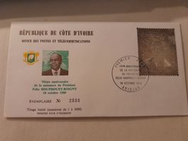 Côte d'Ivoire: rare enveloppe 1er jour, Houphouët-Boigny