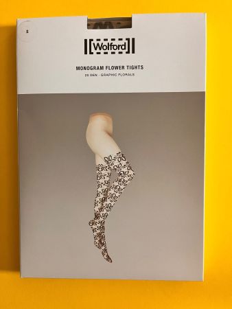 WOLFORD Strumpfhose MONOGRAM FLOWER TIGHTS, Gr.S beige/schwa