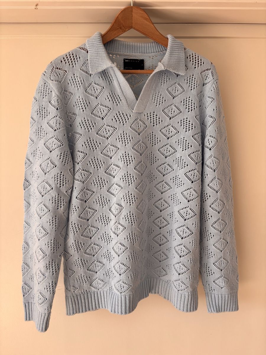 Asos Maglioni & Felpe: Light Blue Crochet Polo Sweater – Usato da Zürich venduto da Grothschild