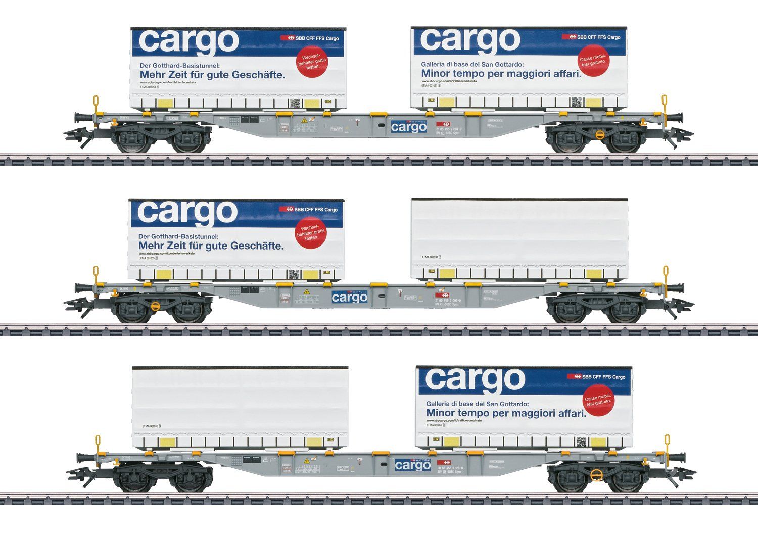 Märklin Modellini di ferrovie: Märklin 47463 - Containertragwagen-Set SBB Cargo – Nuovo e nell'imballaggio originale da Rotkreuz venduto da MOBAHN-1zu87