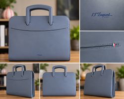 S.T. Dupont – Porte-documents en cuir bleu-gris