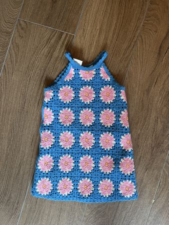 Robe Zara fille crochet fleurs bleu 3 ans