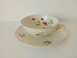 Kaffeetasse mit Unterteller Rose Mousse Porcelaine Vintage 