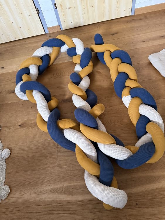 XXL Bettschlange geflochten blau weiss senf 2