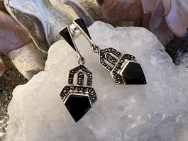 Ohrhänger Art Deco Stil 925 Silber Markasiten Bakalit black