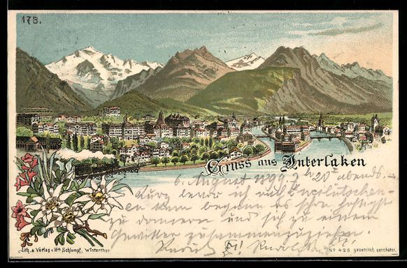 Ansichtskarten: Litho Interlaken, Panorama mit Brücke u – Gebraucht aus Berlin von bartko-reher