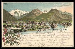 Litho Interlaken, Panorama mit Brücke u