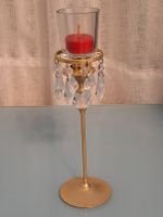 Kerzenständer goldfarben mit Kristallbehang 32 cm hoch