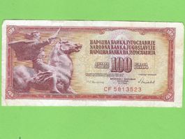 Seltene Banknote: 100 Dinar Jugoslawien