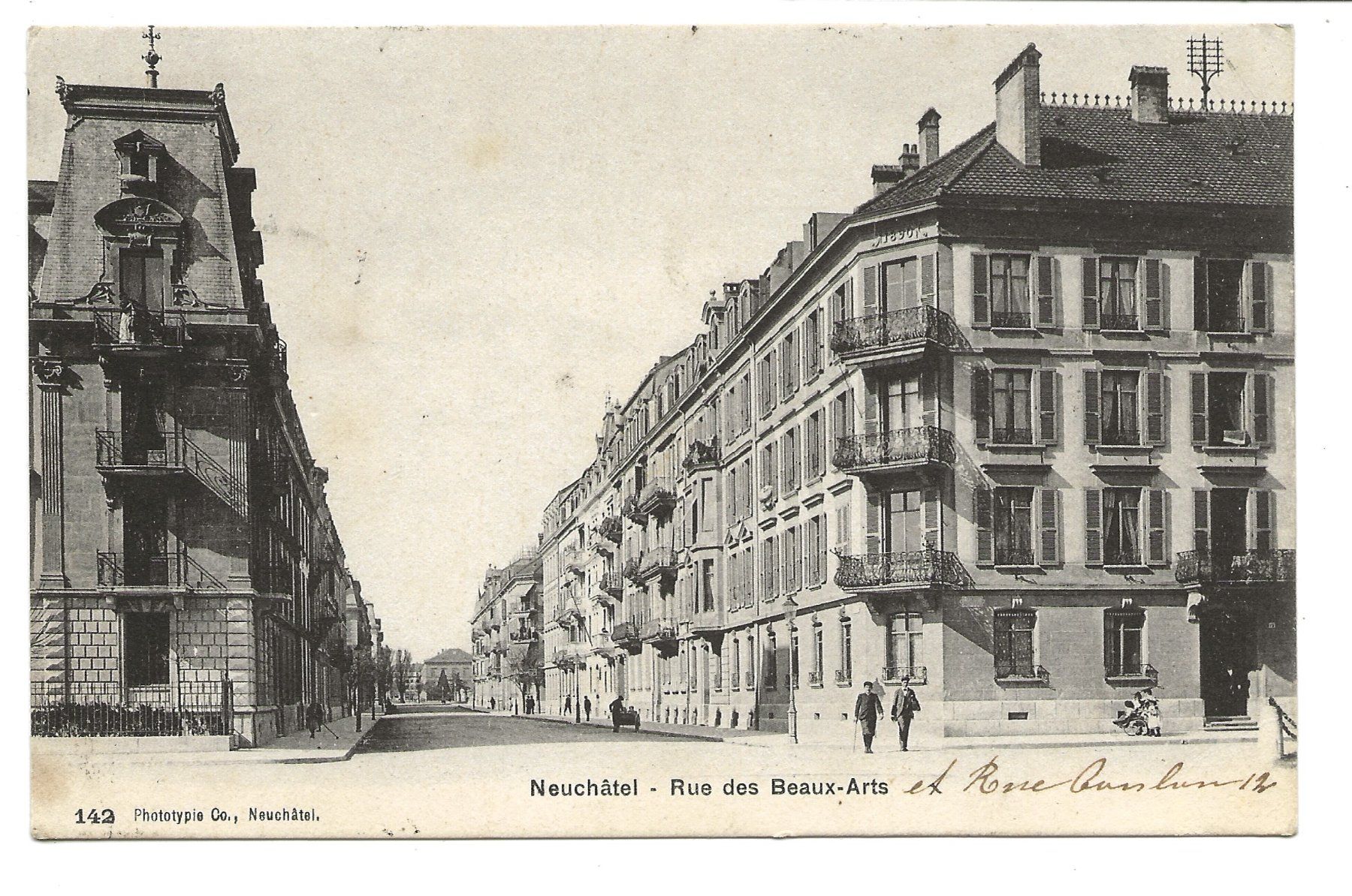 Cartoline postali: Neuchâtel - ville - Rue des Beaux-Arts - 1908 – Usato da Engelburg venduto da Cartophil