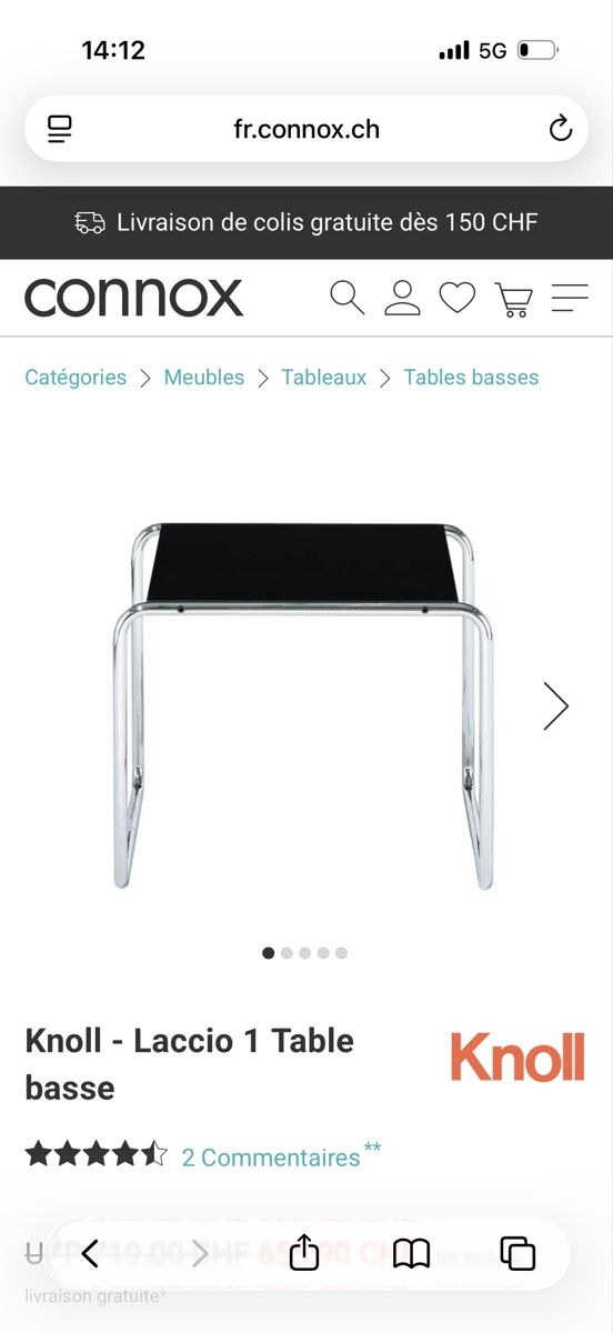 Tables: Table basse Knoll Laccio 1 noire structure acier – D'occasion à Chêne-Bougeries par Margot_Orso
