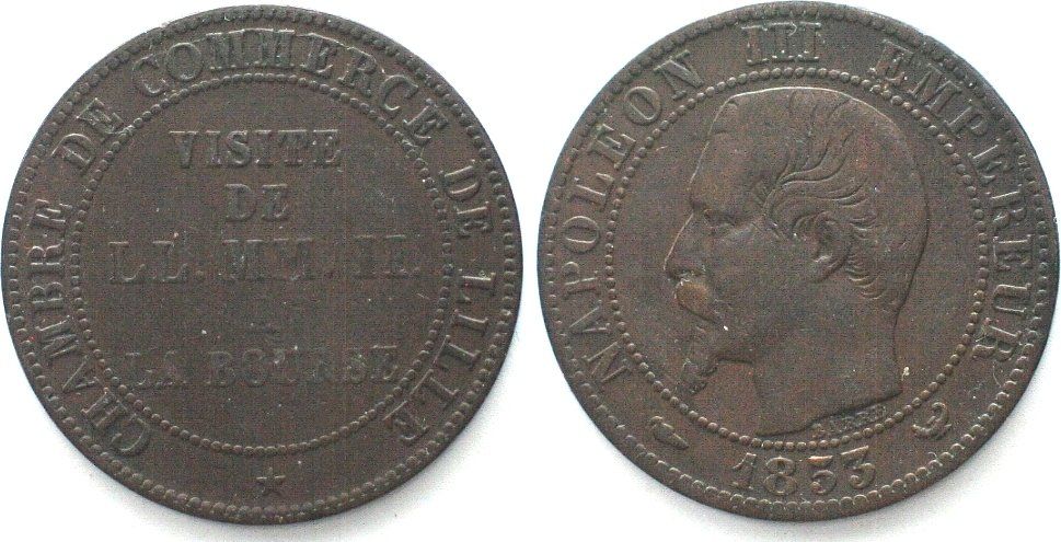 Alle Münzen: NAPOLEON III Module de 5 cts 1853 VISITE A LA BOURSE, LILLE – Gebraucht aus Riehen von sesambestcoins2004