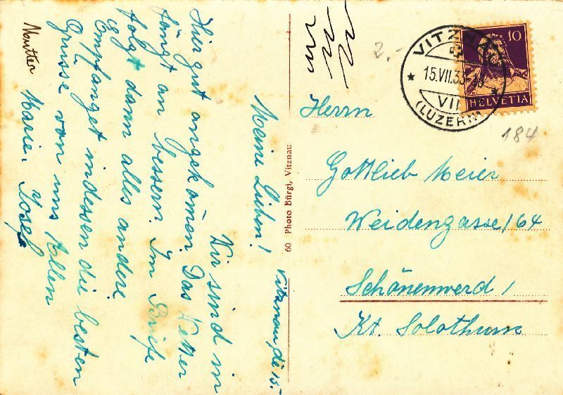 Ansichtskarten: Vitznau - Lauigrund Pension + 1933 – Gebraucht aus Emmenbrücke von teestube 1