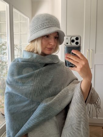 Damen Set Hut und Schal grau blau guter Zustand