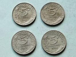 4x 5 centimes France 1995- 1996- 1997- 1998 Marianne