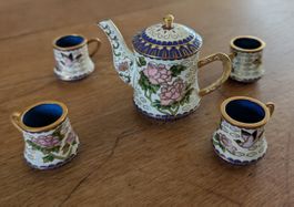 Miniatur Tee-Service, Cloisonné Emaille, Handbemalt, Top!