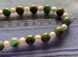 Heilstein-Edelsteinkette Grüne Jade + Süsswasserperlen
