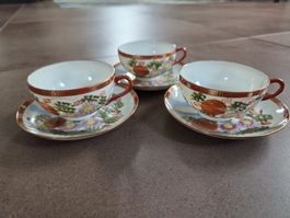 3er Set Japan Eierschalen-Porzellan Teetassen Saito antik