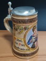 Bierkrug mit Zinndeckel "Mädel, ein Bier" Gerz