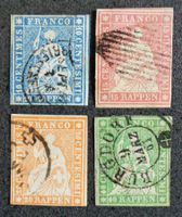 SWITZERLAND 1857–1859: «Strubeli», 4 timbres oblitérés