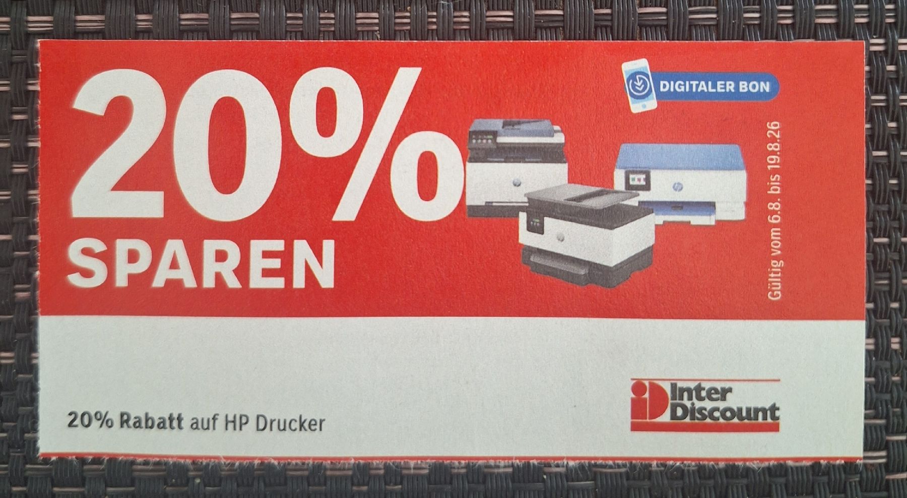 Interdiscount Gutscheine: Interdiscount 20% Rabatt auf HP Drucker Rabattbon – Neu und originalverpackt aus Volketswil von nibin99