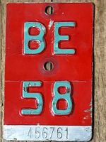 BE 58 - VELONUMMER - FAHRRADSCHILD - PLAQUE DE VELO - BE 58