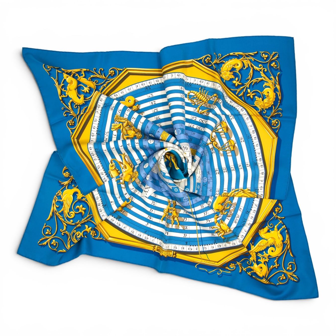 Hermès Foulard & Sciarpe: Hermès Carré "Dies et Hore" blau – Usato da Binningen venduto da Designerlabels 5