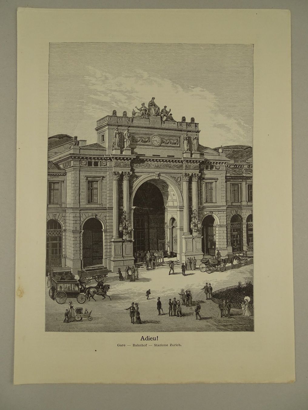 Gravures: ZÜRICH BAHNHOF, HOLZSTICH 1883 – D'occasion à Grüningen par Kartensammler 1