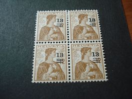 4erblock Helvetia Brustbild mit Überdruck * Erstfalz