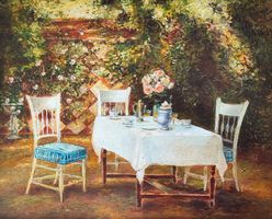 FABRICE DE VILLENEUVE – Gartenstillleben, Öl / Leinwand